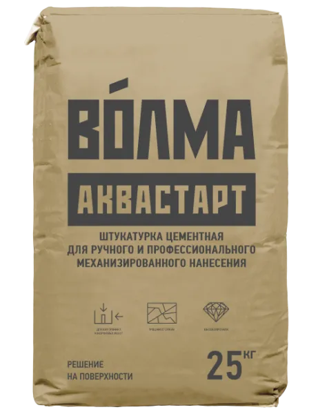 Штукатурка цементная для ручной и мех нанесения Волма Аквастарт, 25 кг 1